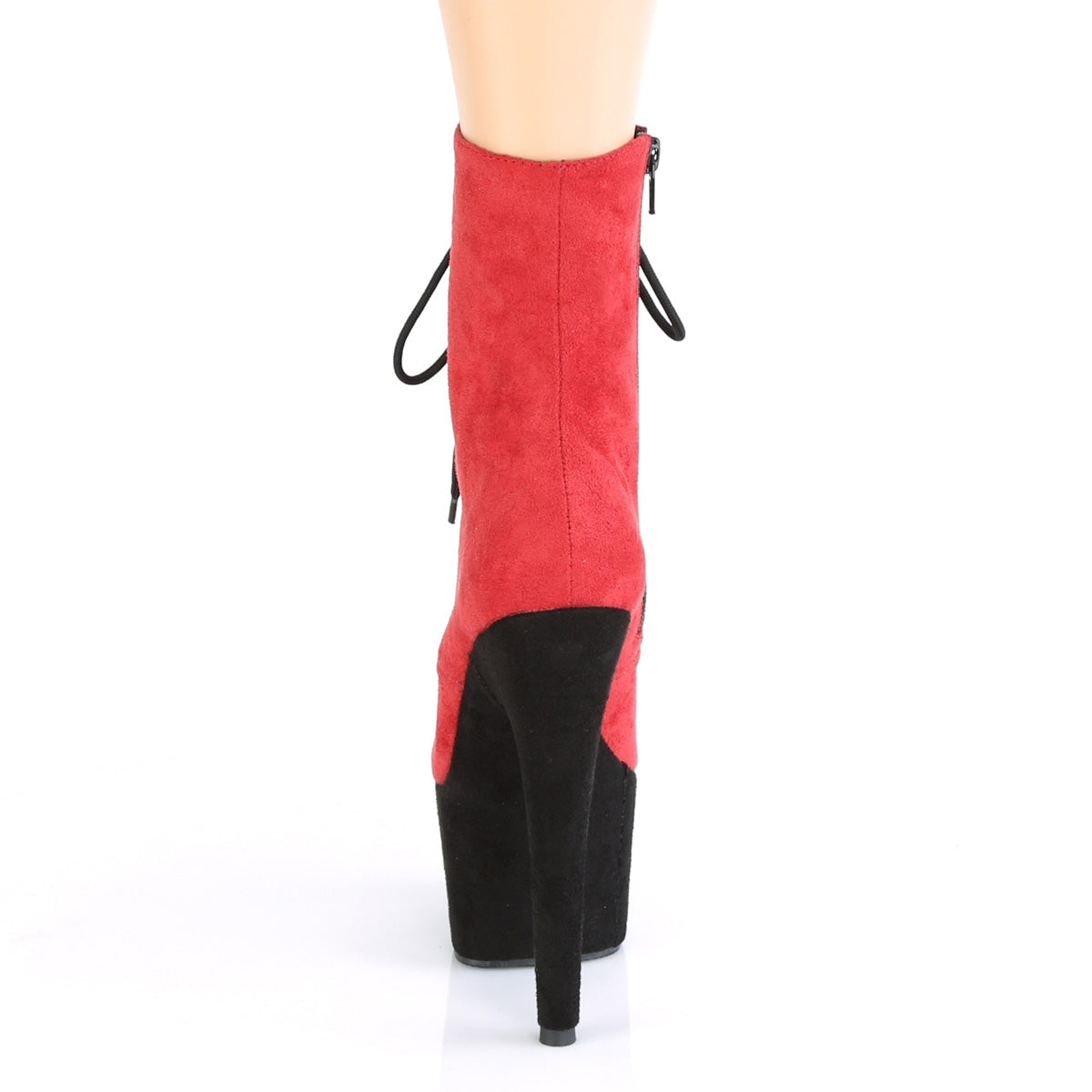 Pleaser Damen Knöchelstiefel ADORE-1020Fs Rot Faux Wildleder / Schwarz Faux Wildleder