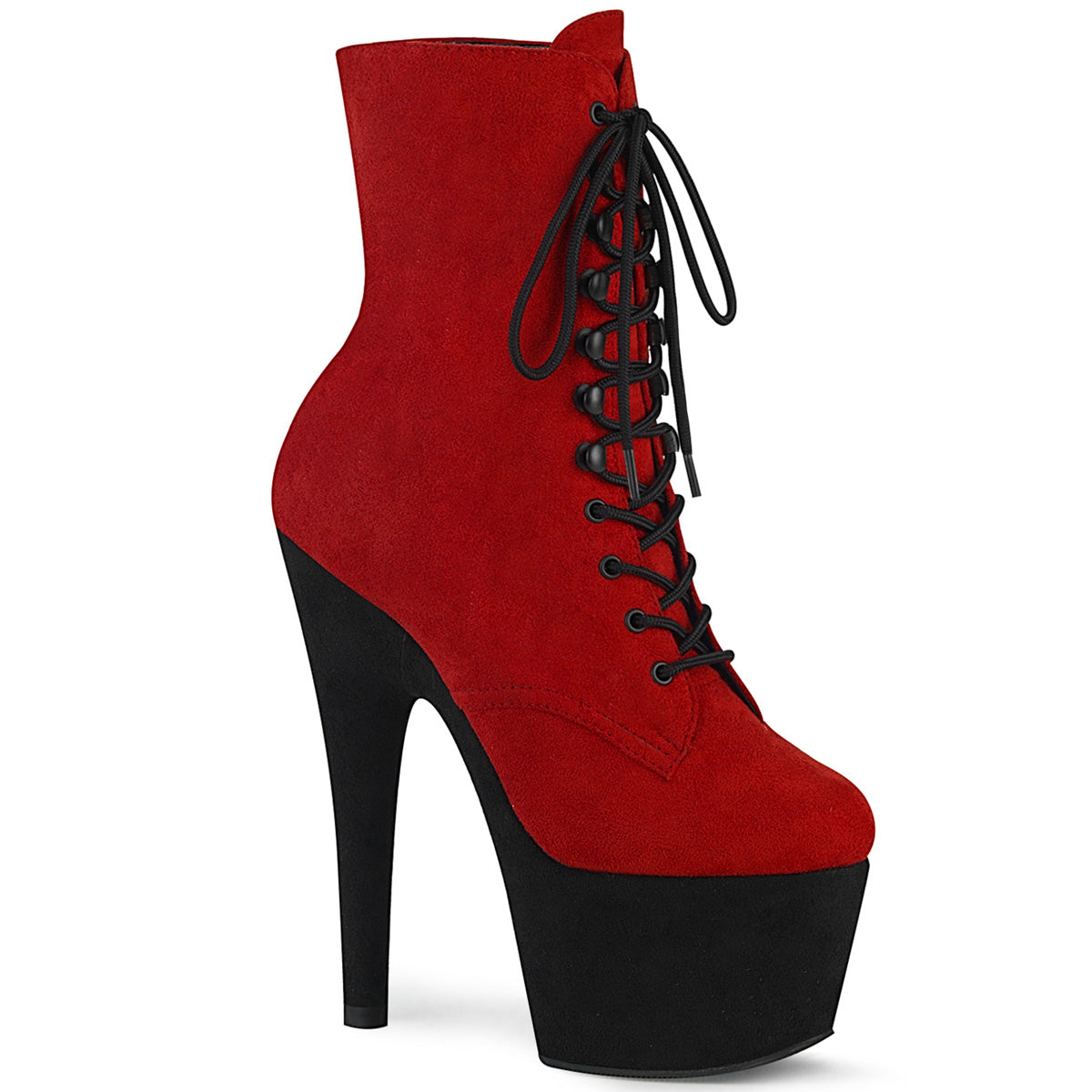 Pleaser Damen Knöchelstiefel ADORE-1020Fs Rot Faux Wildleder / Schwarz Faux Wildleder