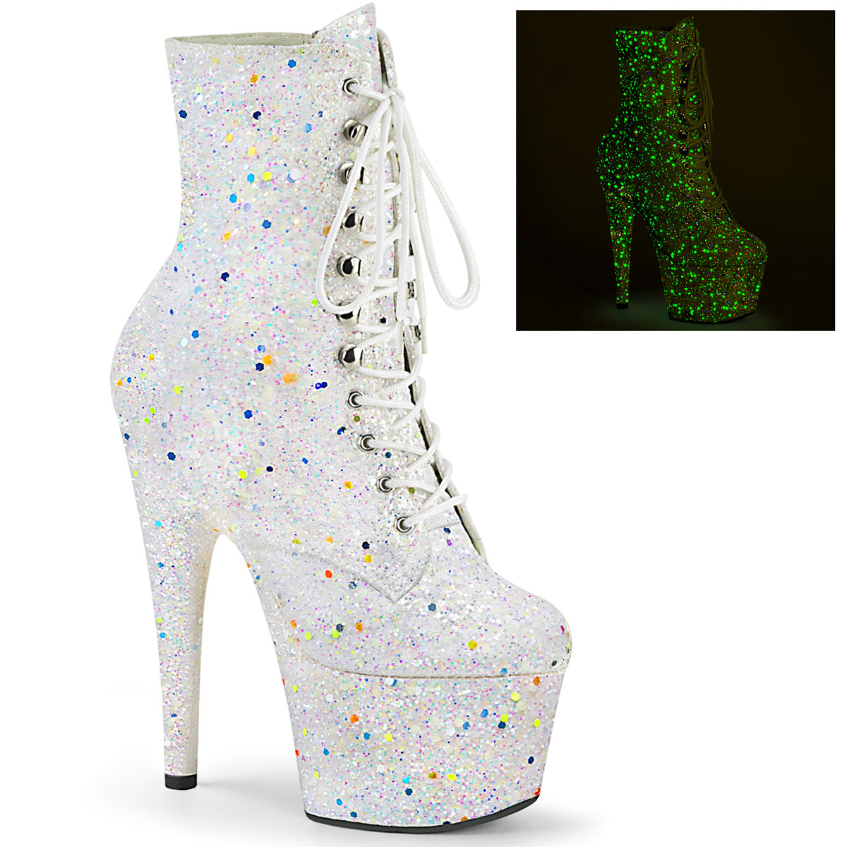 Pleaser Damen Knöchelstiefel ADORE-1020GDLG Weiß Multi Glitter / Weiß Multi Glitter