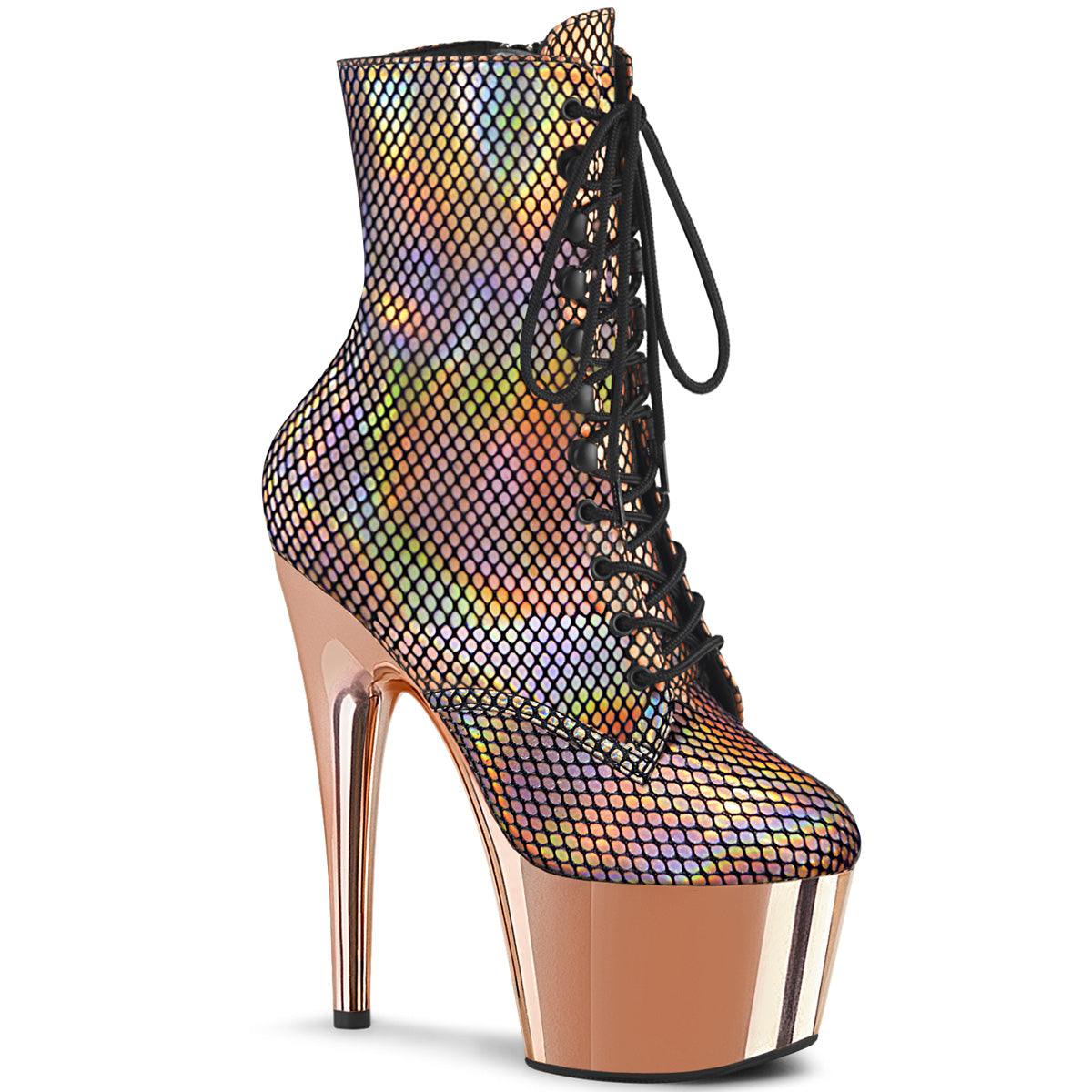 Pleaser Damen Knöchelstiefel ADORE-1020HFN ROSE GOLD HOLO / ROSE GOLD CHROME