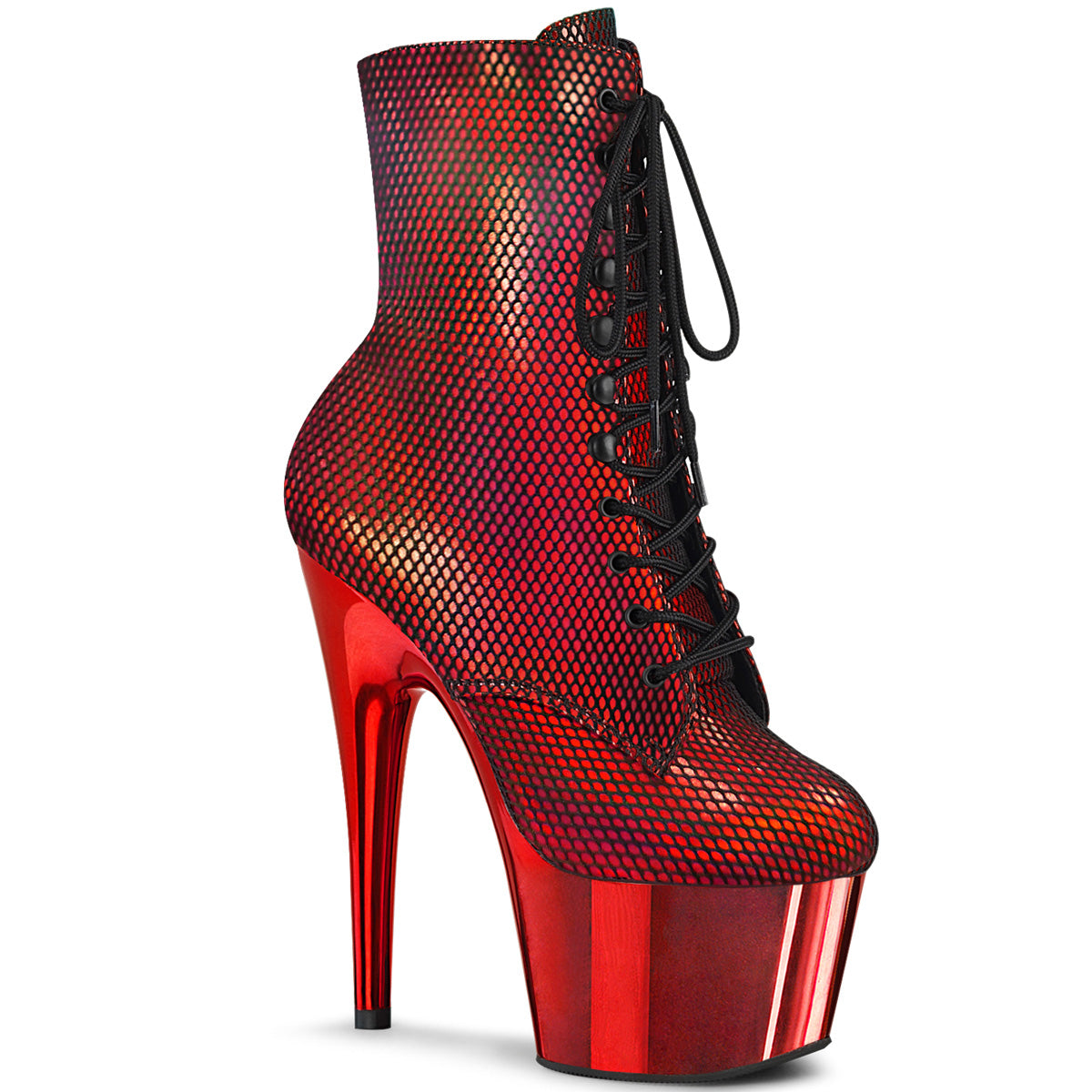 Pleaser Damen Knöchelstiefel ADORE-1020HFN rotholo / rot chrom