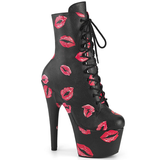 Pleaser Women's Platform Shoes ADORE-1020KISSES Blk Faux Leather/Blk Faux Leather