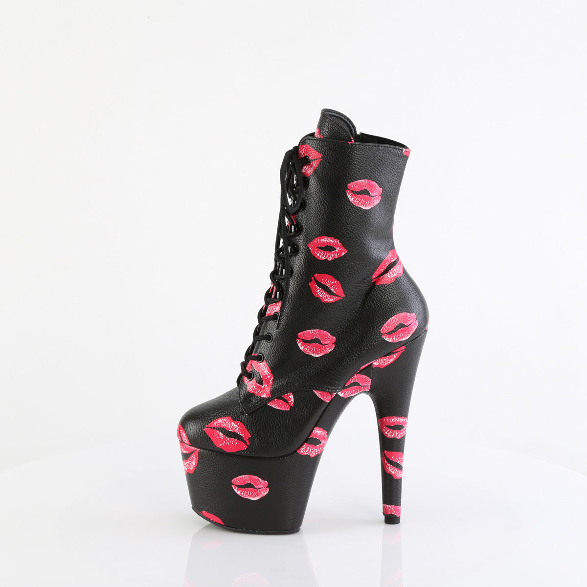 Pleaser Women's Platform Shoes ADORE-1020KISSES Blk Faux Leather/Blk Faux Leather