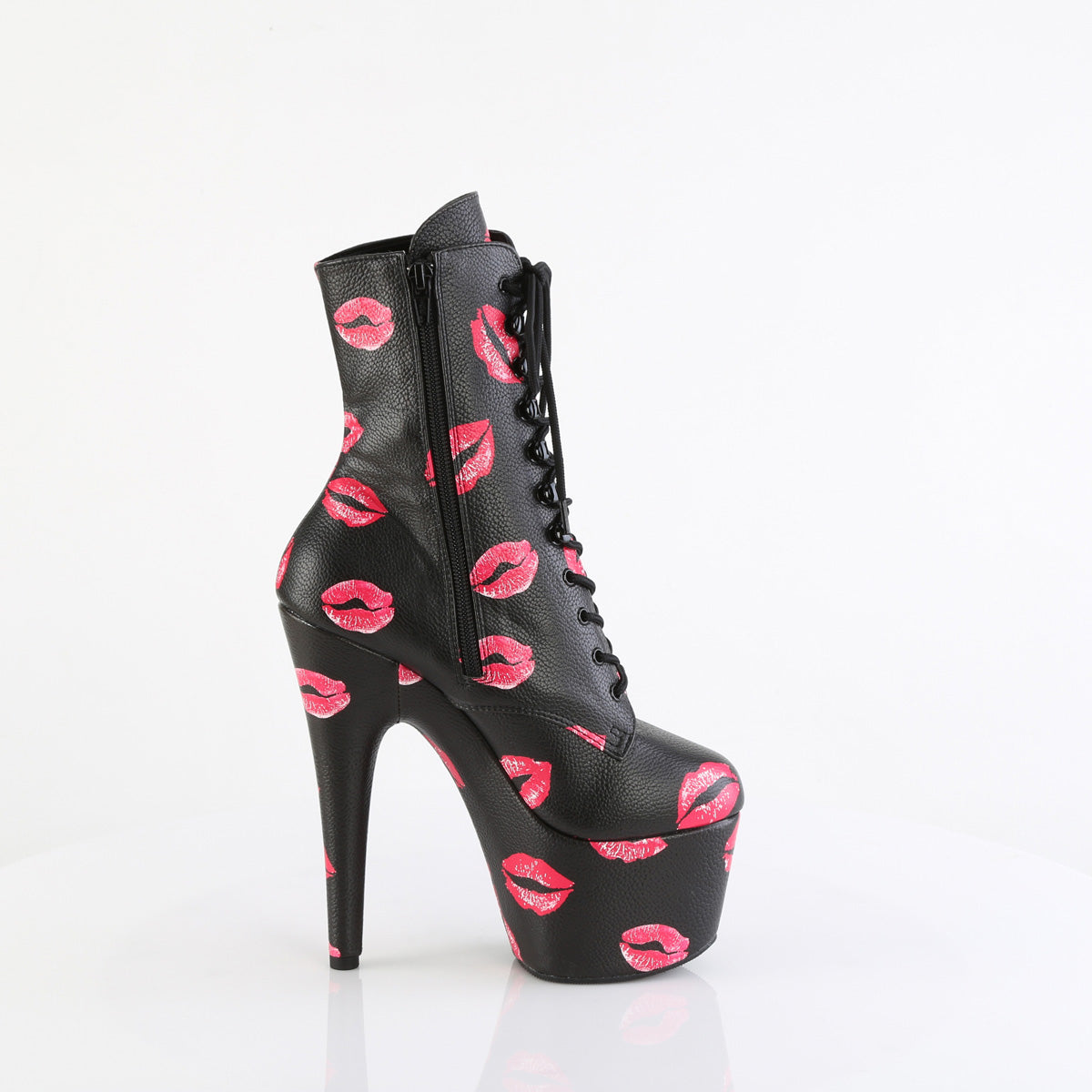 Pleaser Women's Platform Shoes ADORE-1020KISSES Blk Faux Leather/Blk Faux Leather