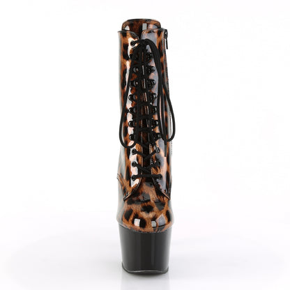 Pleaser Womens Ankle Boots ADORE-1020LP Brown-Blk Leopard Pat/Blk