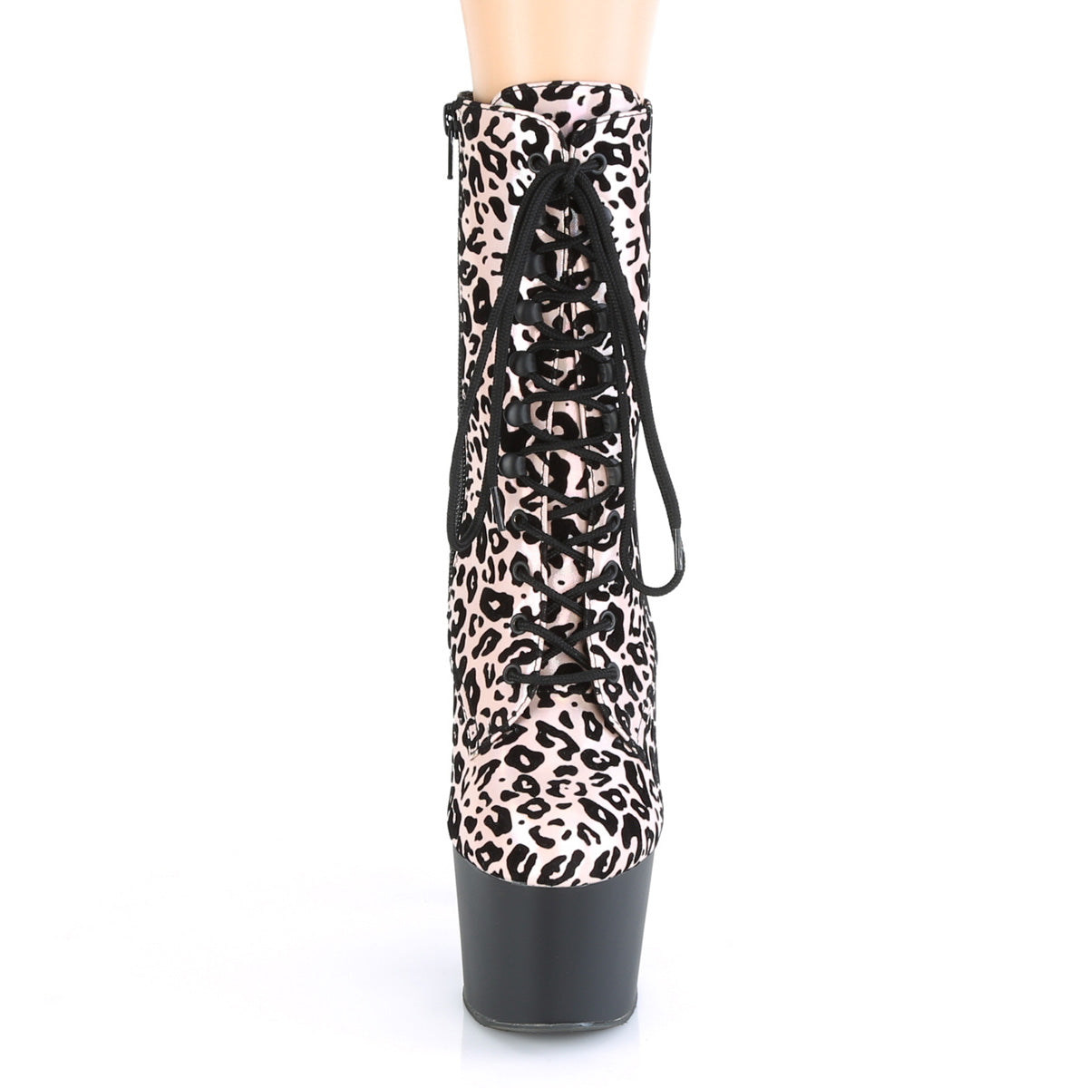 Pleaser Damen Knöchelstiefel ADORE-1020LP Lt. Pink Leopard Print Holo / BLK Matte