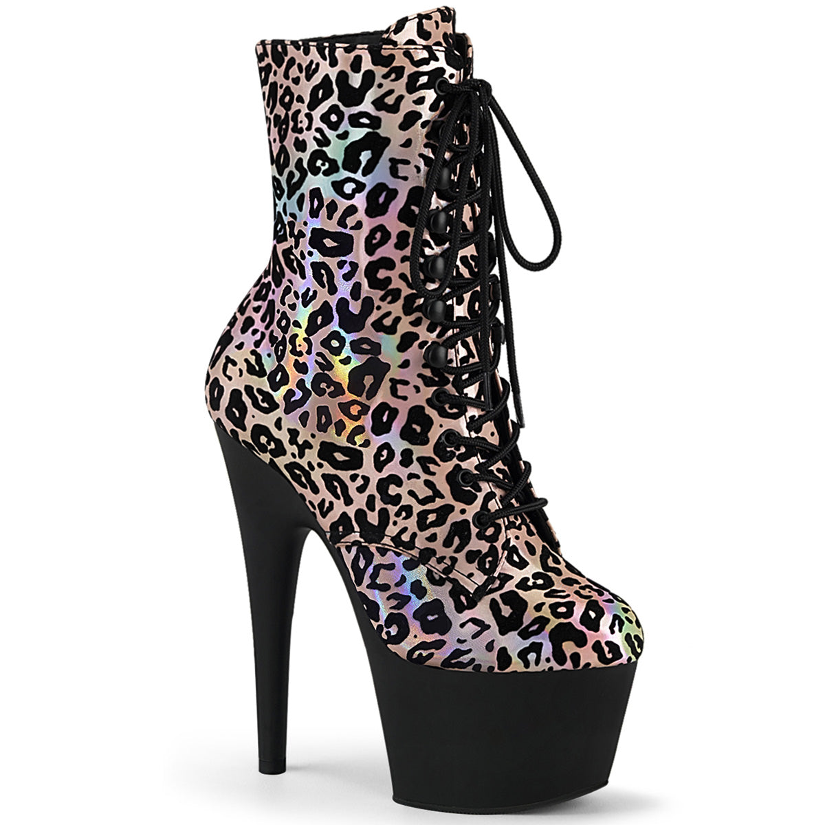 Pleaser Damen Knöchelstiefel ADORE-1020LP Lt. Pink Leopard Print Holo / BLK Matte