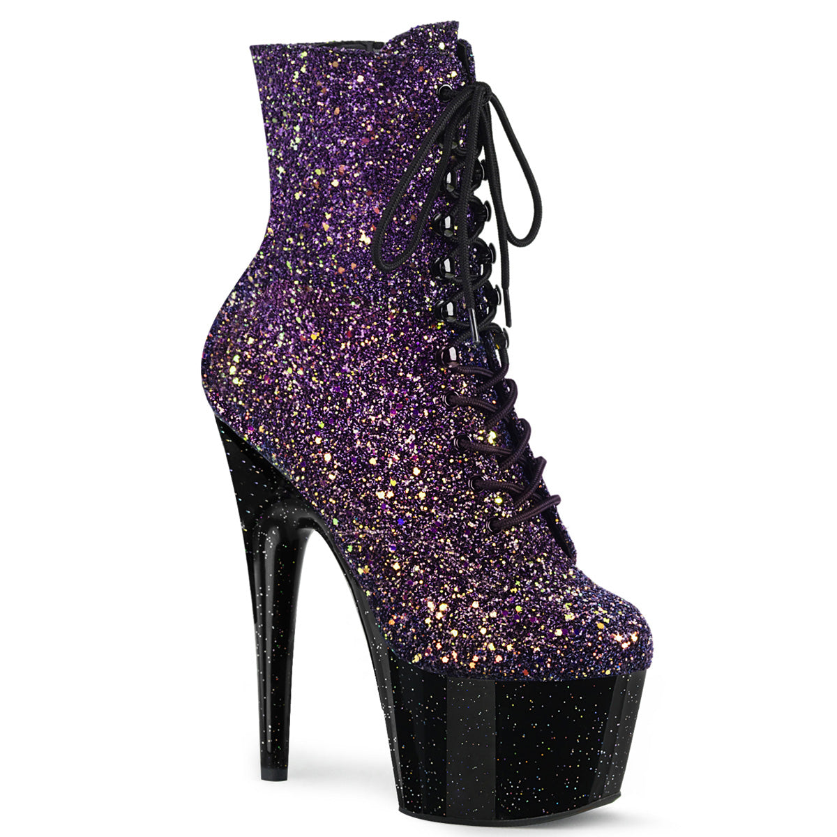 Pleaser Womens Ankle Boots ADORE-1020OMBG Purple Multi Glitter/Blk