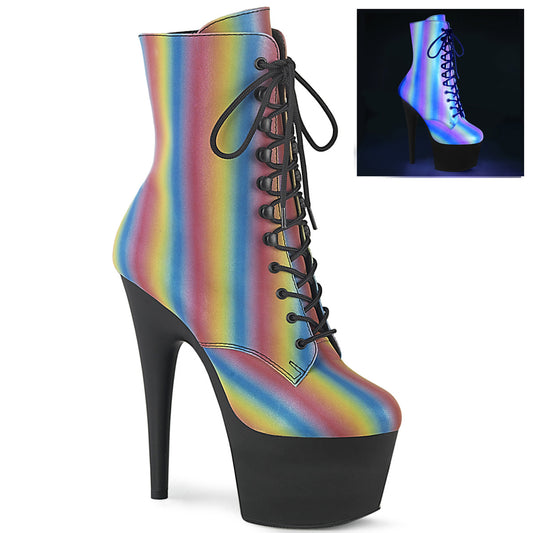 Pleaser Damen Knöchelstiefel ADORE-1020ReFL-02. Rainbow Reflektierend / blk matt