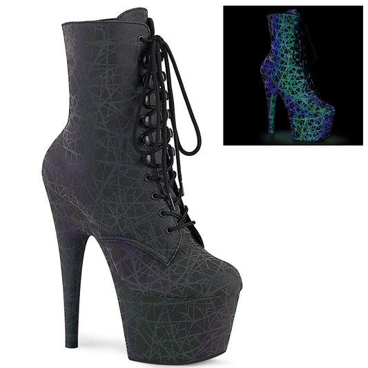 Pleaser Womens Ankle Boots ADORE-1020REFL Green-Purple Refl./Green-Purple Refl.