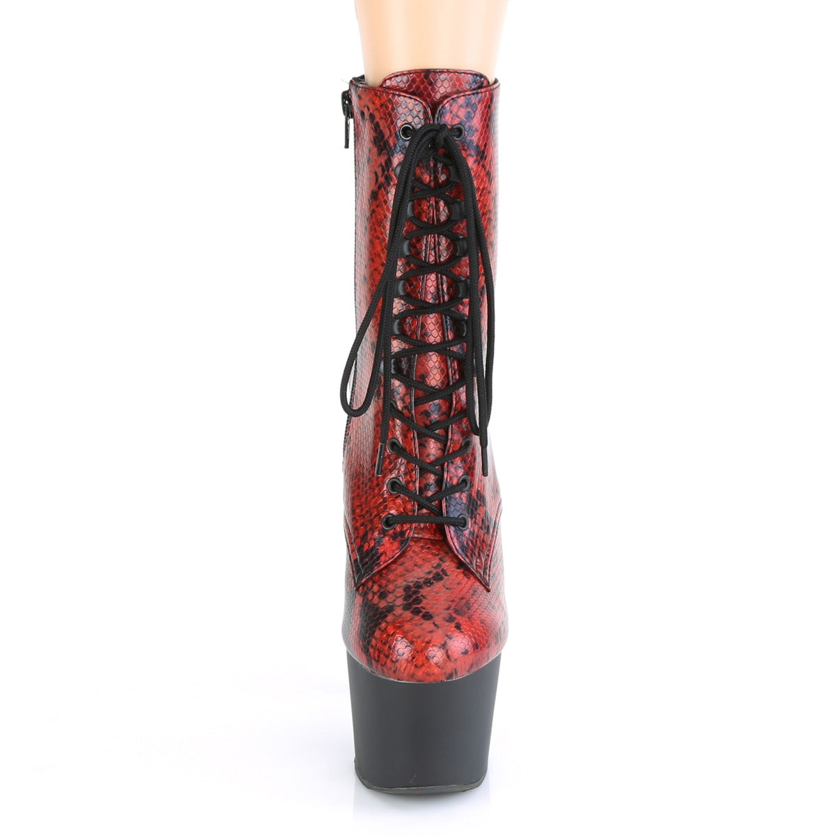 Pleaser Damen Knöchelstiefel ADORE-1020SP Red Holo Snake Print / BLK Matte