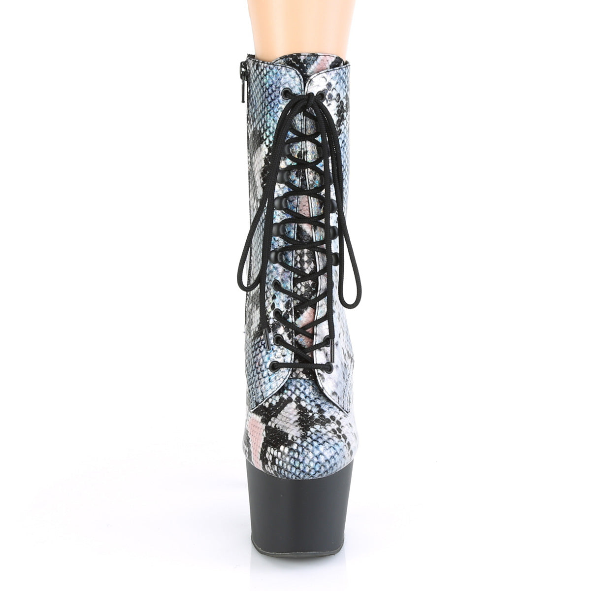 Pleaser Damen Knöchelstiefel ADORE-1020SP SLV Holo Snake Print / BLK Matte