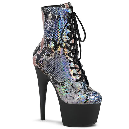 Pleaser Damen Knöchelstiefel ADORE-1020SP SLV Holo Snake Print / BLK Matte