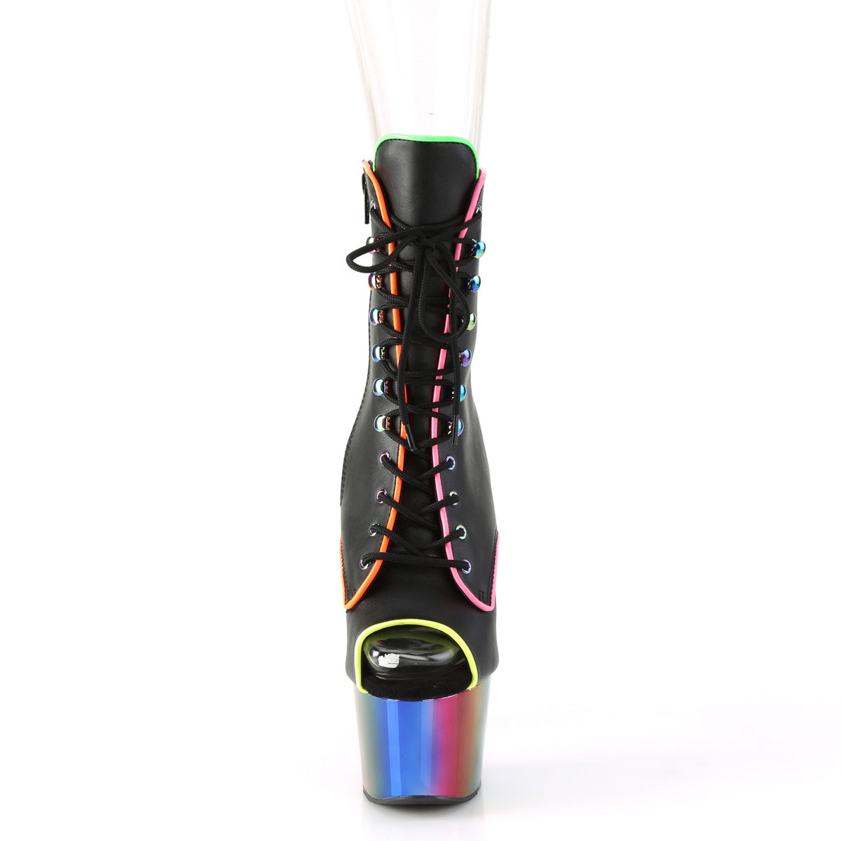 Pleaser Damen Knöchelstiefel ADORE-1021RC-02 BLK Faux Leder /Rainbow Chrom