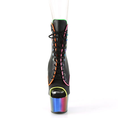 Pleaser Damen Knöchelstiefel ADORE-1021RC-02 BLK Faux Leder /Rainbow Chrom