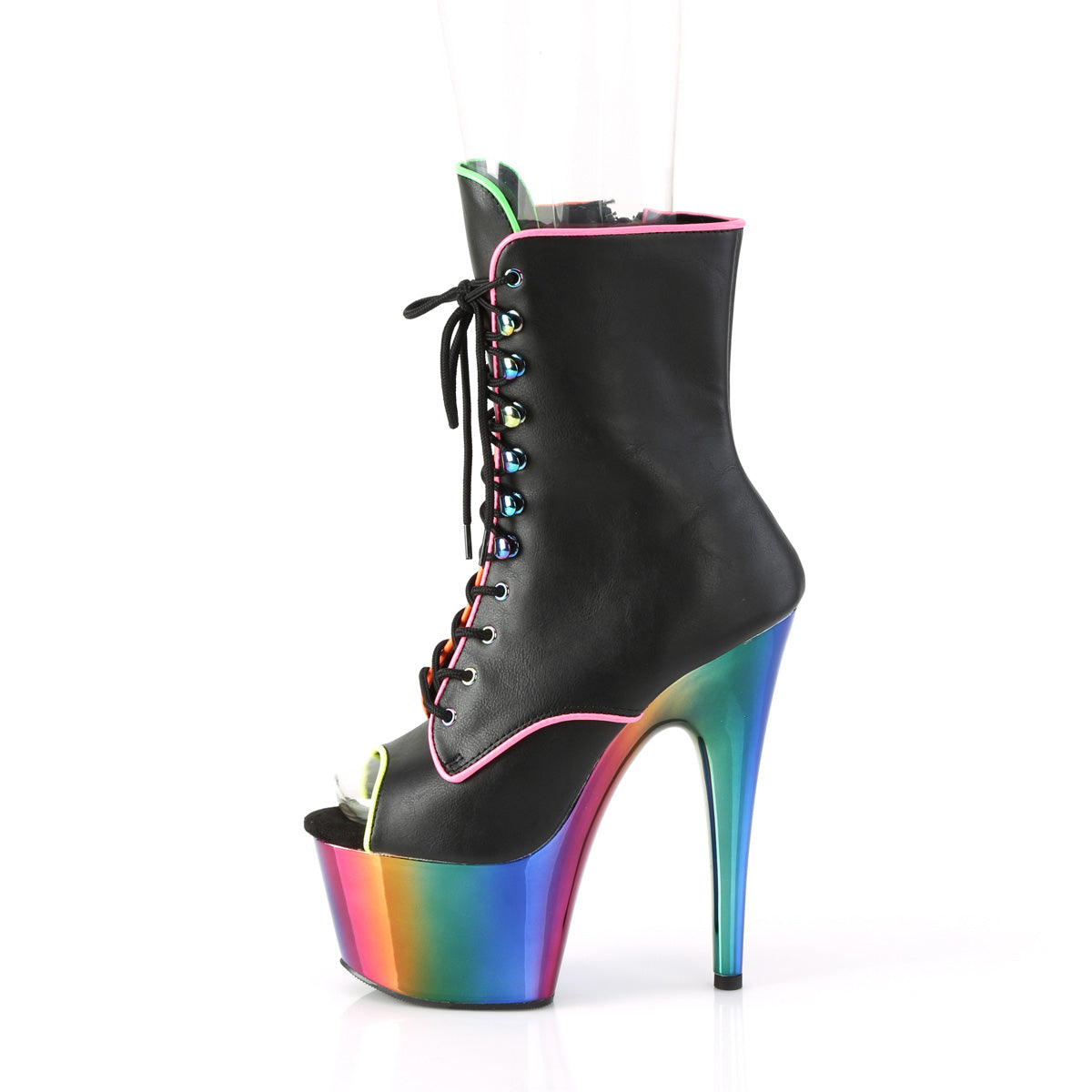 Pleaser Damen Knöchelstiefel ADORE-1021RC-02 BLK Faux Leder /Rainbow Chrom