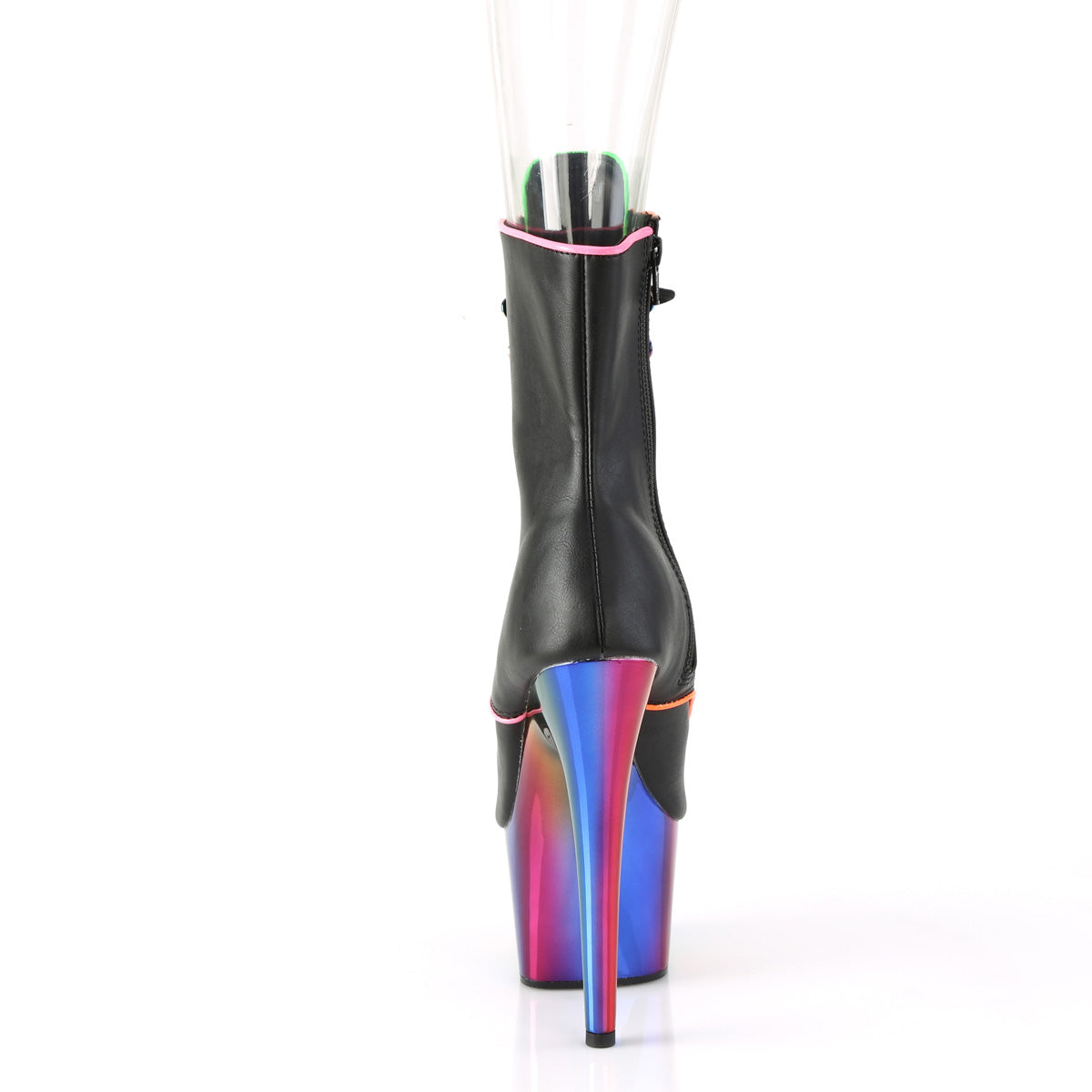 Pleaser Damen Knöchelstiefel ADORE-1021RC-02 BLK Faux Leder /Rainbow Chrom
