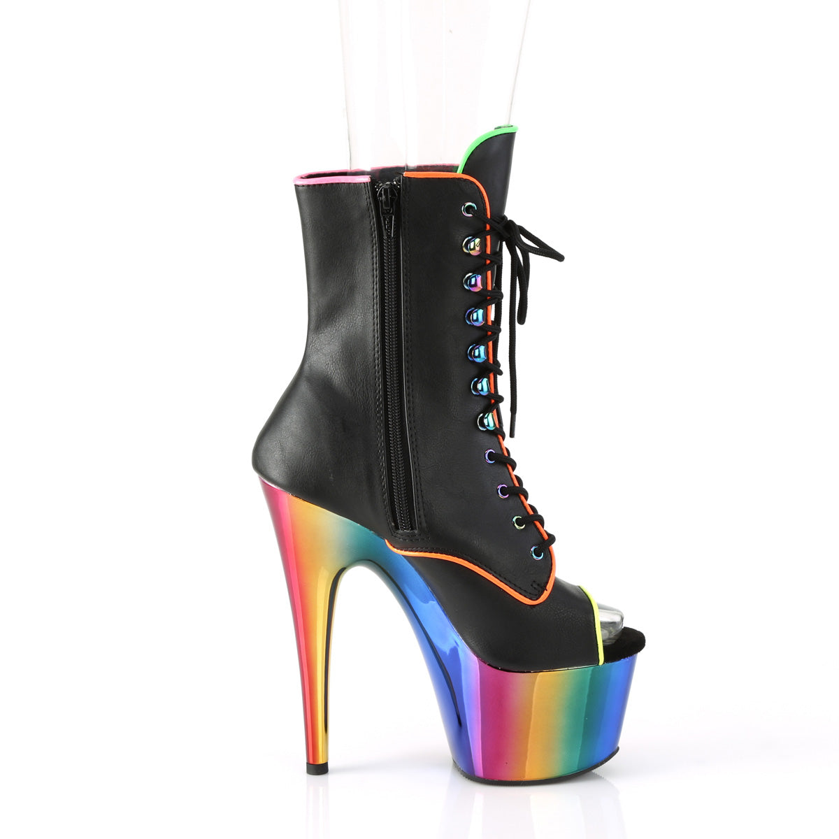 Pleaser Damen Knöchelstiefel ADORE-1021RC-02 BLK Faux Leder /Rainbow Chrom