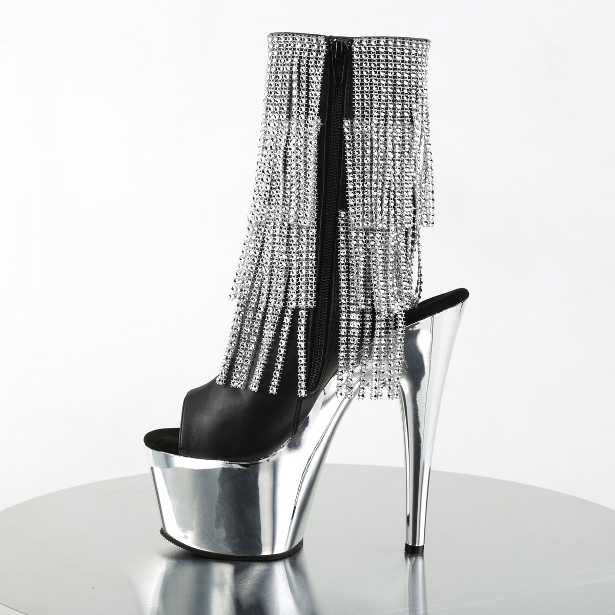 Pleaser Damen Knöchelstiefel ADORE-1024RSF BLK Faux Leather-SLV / SLV-Chrom