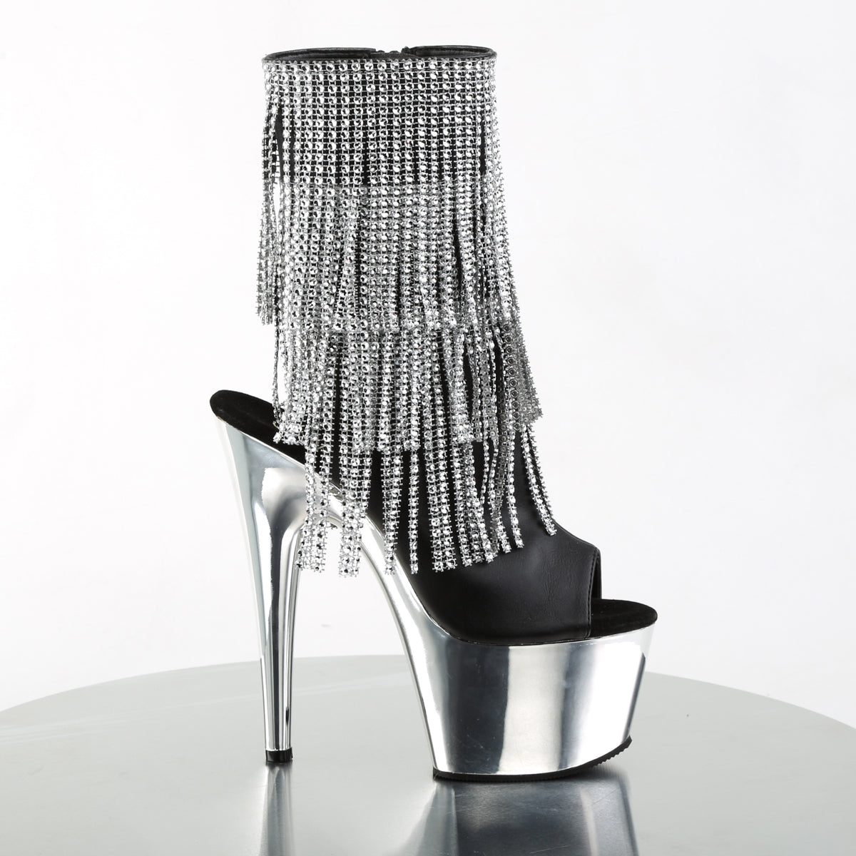 Pleaser Damen Knöchelstiefel ADORE-1024RSF BLK Faux Leather-SLV / SLV-Chrom