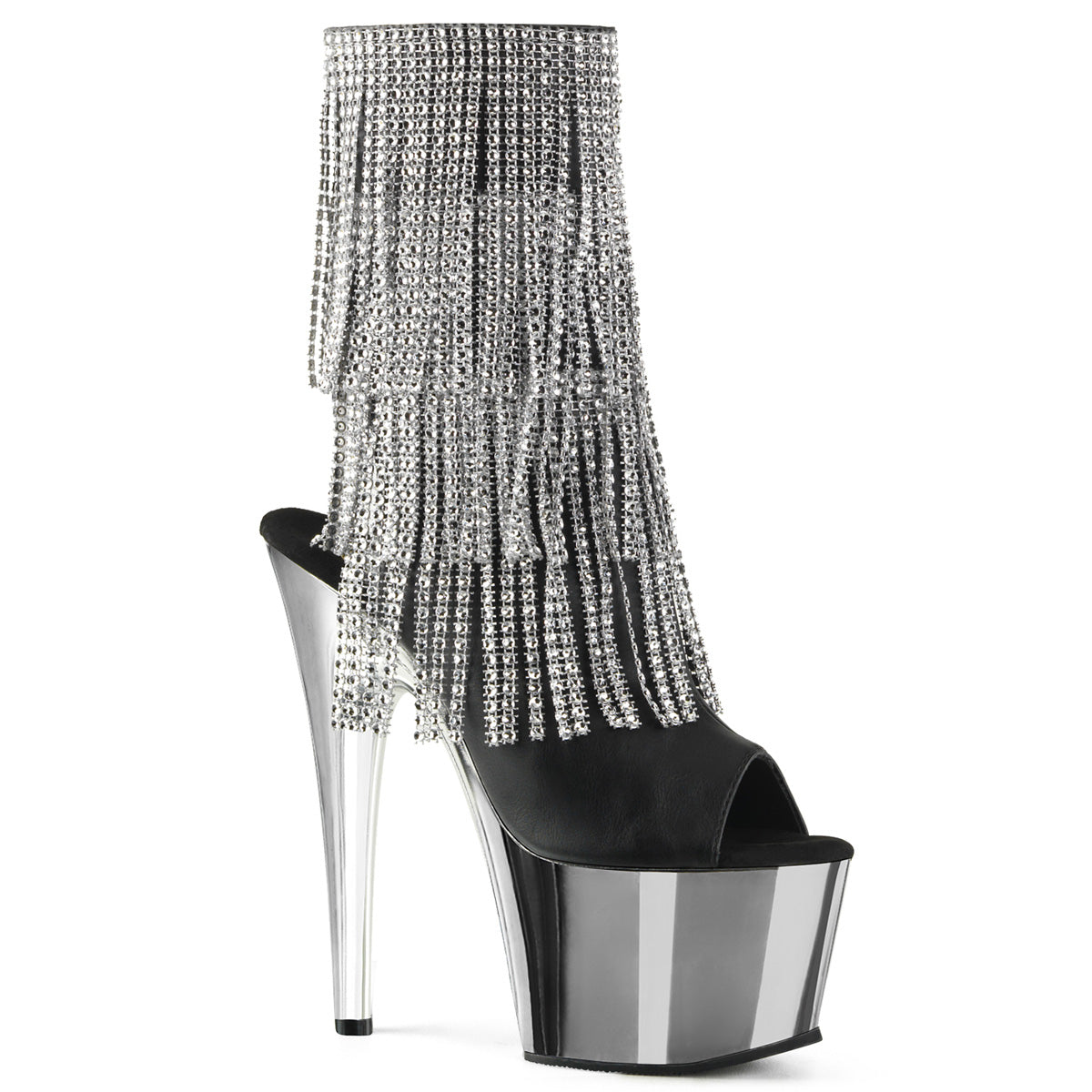Pleaser Damen Knöchelstiefel ADORE-1024RSF BLK Faux Leather-SLV / SLV-Chrom