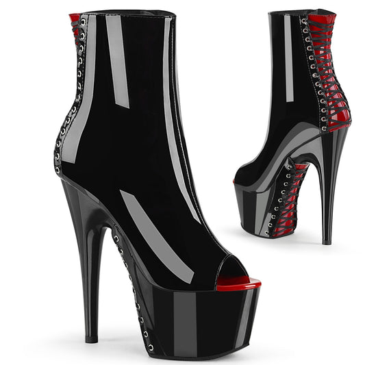 Pleaser Damen Knöchelstiefel ADORE-1025 BLK-Red Pat / BLK