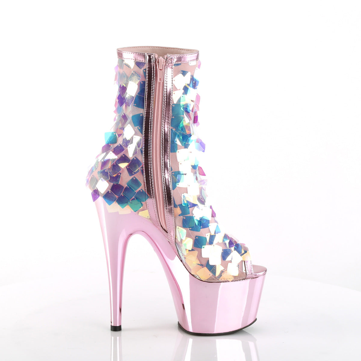 Pleaser Damen Knöchelstiefel ADORE-1031SSQ iRI.OPAL Paillu-b.Pink traf PU / B.Pink Chrome
