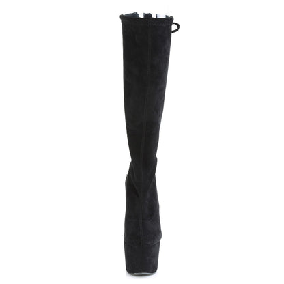 Pleaser Womens Boots. ADORE-2008 BLK Stretch Faux Wildleder / BLK Faux Wildleder