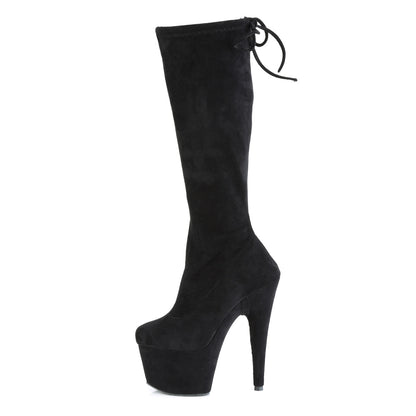 Pleaser Womens Boots. ADORE-2008 BLK Stretch Faux Wildleder / BLK Faux Wildleder