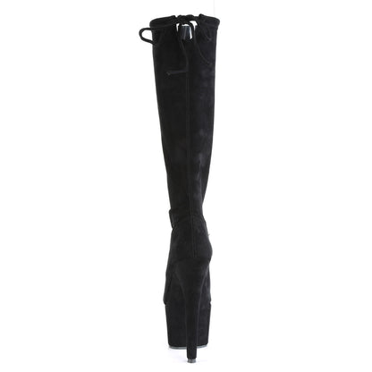 Pleaser Womens Boots. ADORE-2008 BLK Stretch Faux Wildleder / BLK Faux Wildleder