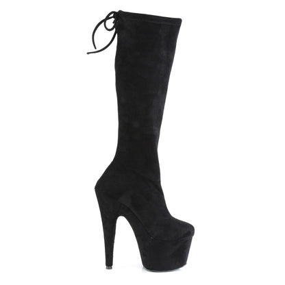Pleaser Womens Boots. ADORE-2008 BLK Stretch Faux Wildleder / BLK Faux Wildleder