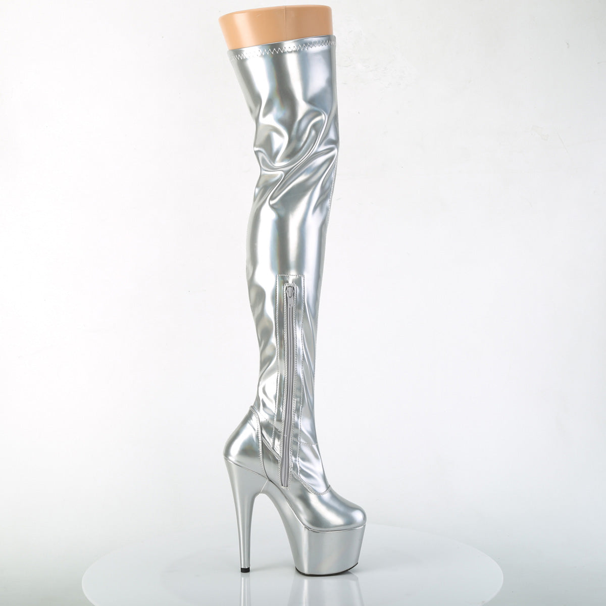 Pleaser Womens Boots. ADORE-3000HWR SLV Str. Holo / SLV HOLO