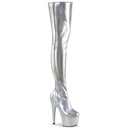 Pleaser Womens Boots. ADORE-3000HWR SLV Str. Holo / SLV HOLO