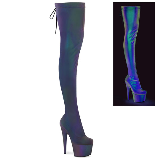 Pleaser Women's Platform Shoes ADORE-3008REFL Stretch Green-Purple Refllective/M