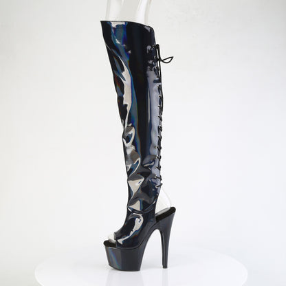 Pleaser Women's Platform Shoes ADORE-3019HWR Blk Str. Holo/Blk Holo