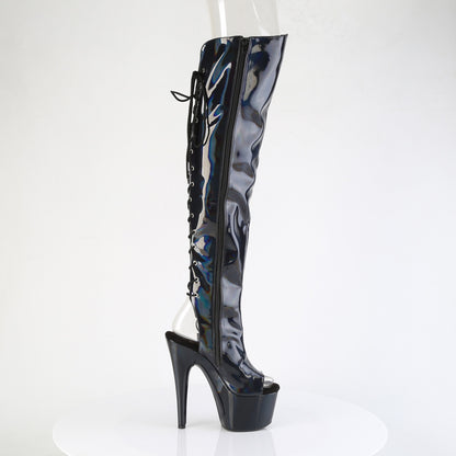 Pleaser Women's Platform Shoes ADORE-3019HWR Blk Str. Holo/Blk Holo