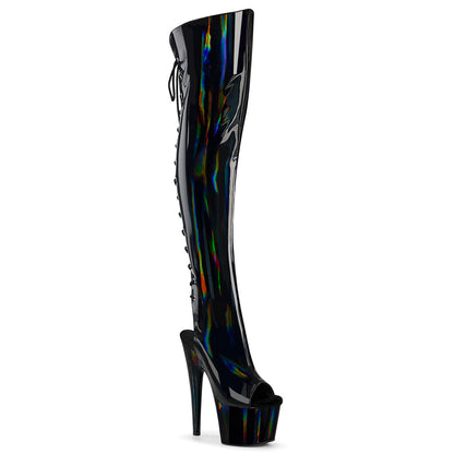 Pleaser Women's Platform Shoes ADORE-3019HWR Blk Str. Holo/Blk Holo