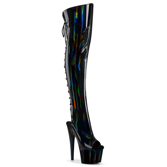 Pleaser Women's Platform Shoes ADORE-3019HWR Blk Str. Holo/Blk Holo