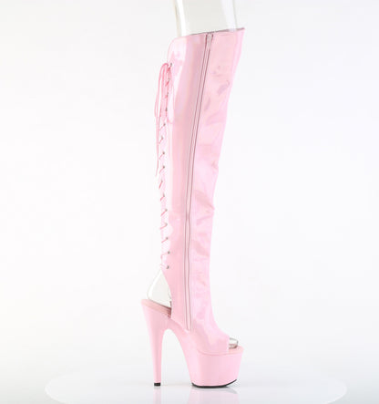 Pleaser Women's Platform Shoes ADORE-3019HWR B. Pink Str. Holo/B. Pink Holo