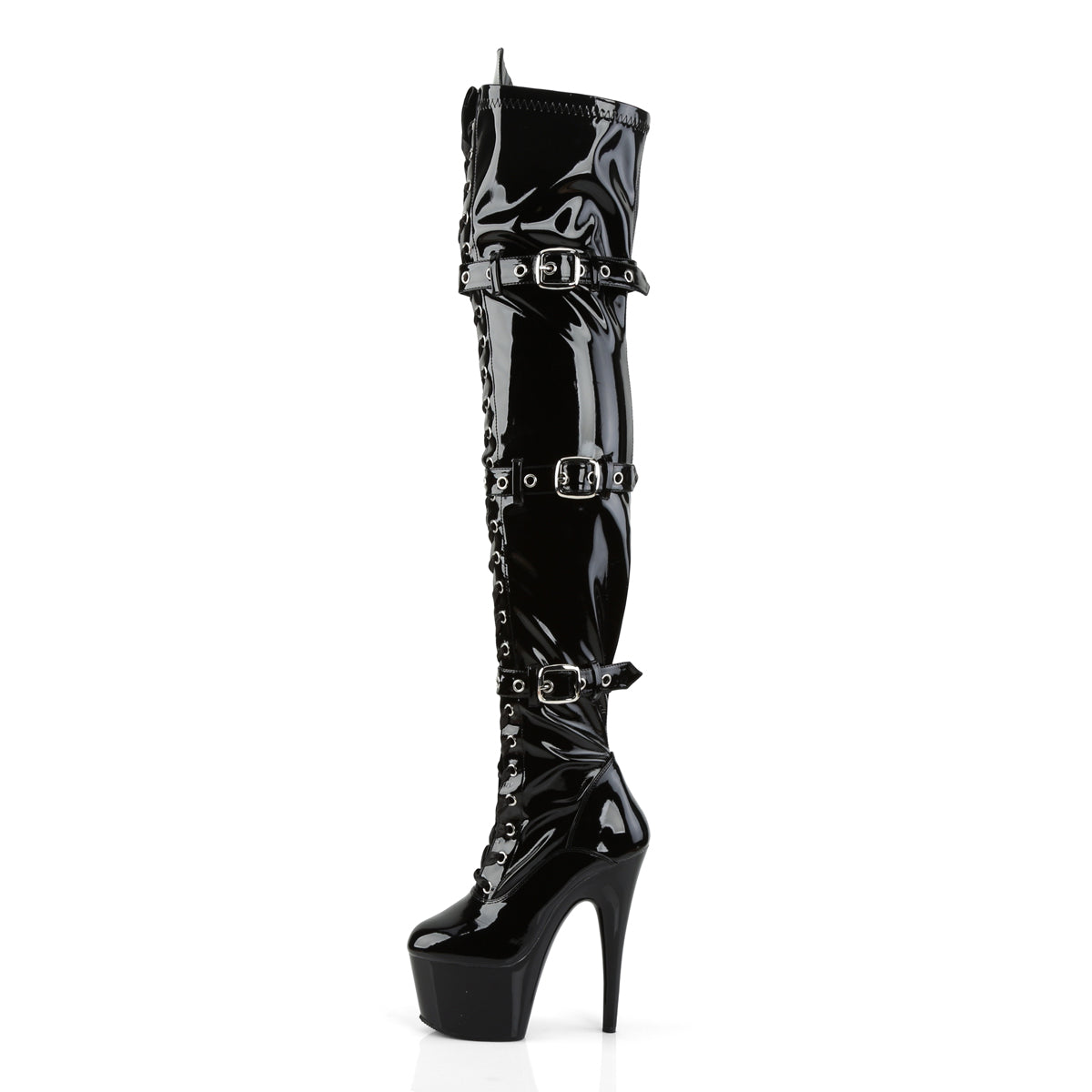 Pleaser Womens Boots. ADORE-3028 BLK Str Pat / BLK