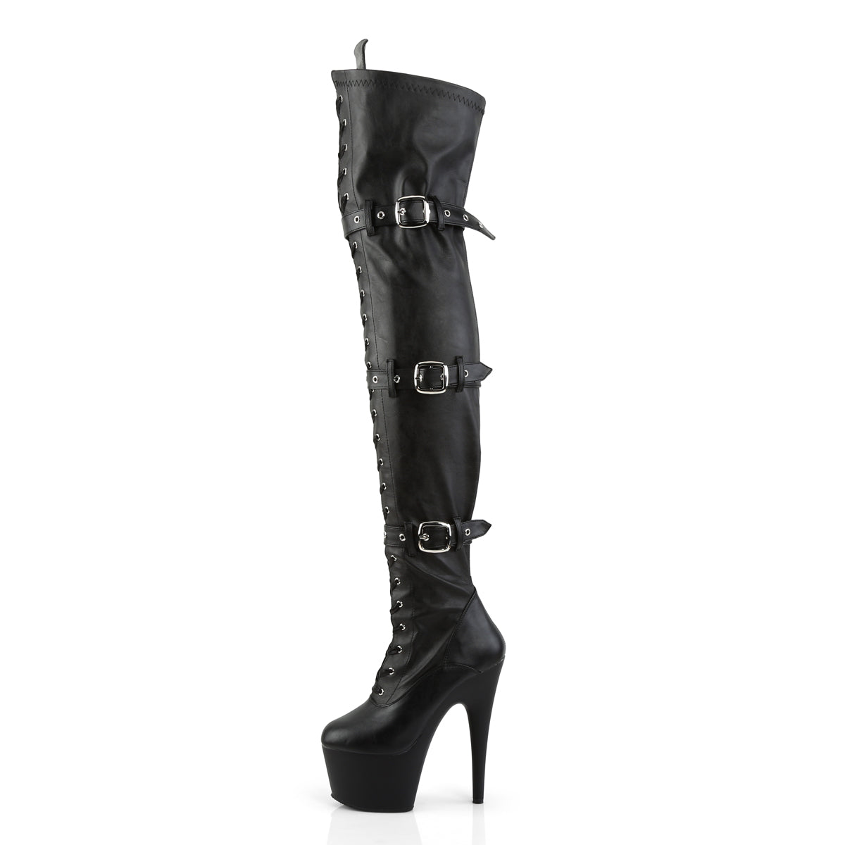 Pleaser Womens Boots. ADORE-3028 BLK Str Faux Leder / BLK Matte
