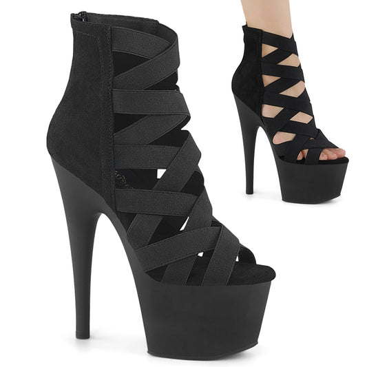 Pleaser Women's Platform Shoes ADORE-700-24 Blk Elastic Band-Microfiber/Blk Matte
