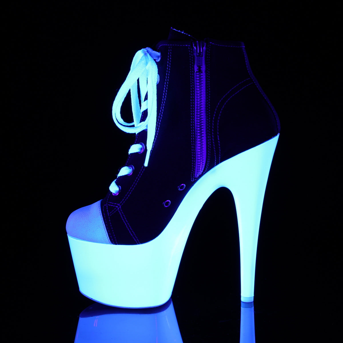 Pleaser Damen Knöchelstiefel ADORE-700SK-02 BLK-Leinwand / Neonweiß