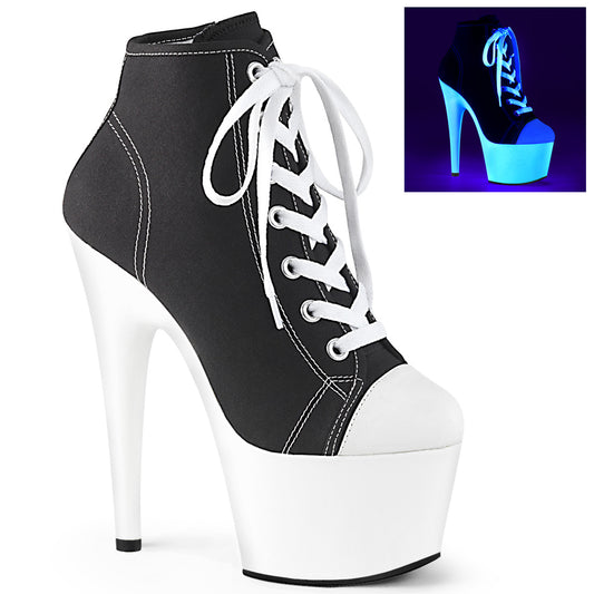 Pleaser Damen Knöchelstiefel ADORE-700SK-02 BLK-Leinwand / Neonweiß