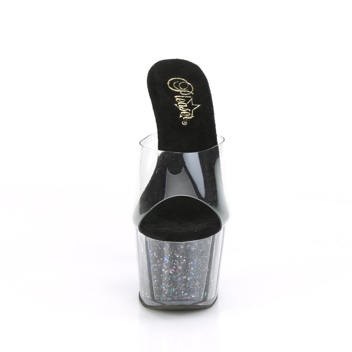 Pleaser Womens Sandals ADORE-701CG Clr/Blk Confetti Glitter