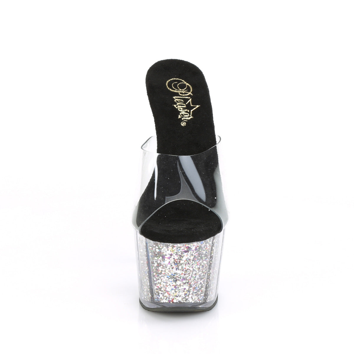 Pleaser Womens Sandals ADORE-701CG Clr/Slv Confetti Glitter