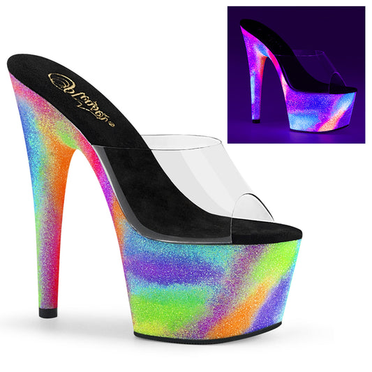 Pleaser Damen Sandalen ADORE-701Gxy CLR / Neon Galaxy Mini Glitter