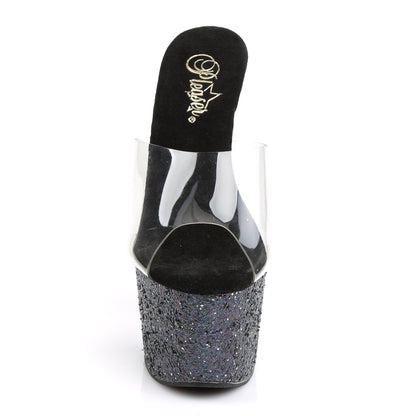 Pleaser Damen Sandalen ADORE-701lg CLR / BLK Holo-Glitzer