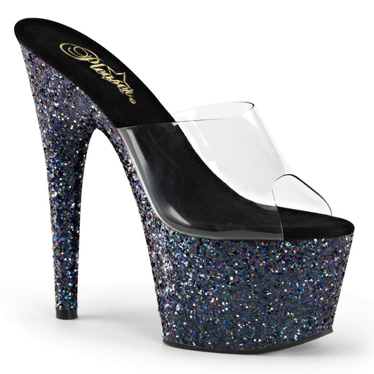 Pleaser Damen Sandalen ADORE-701lg CLR / BLK Holo-Glitzer