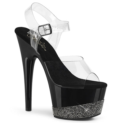 Pleaser Womens Sandals ADORE-708-3 Clr/Blk-Pewter RS